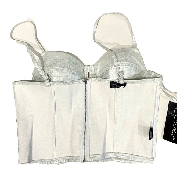 NEW - Say What? Pearl and Silver Faux Crocodile print Corset Bustier Top Size XL - Picture 5 of 10